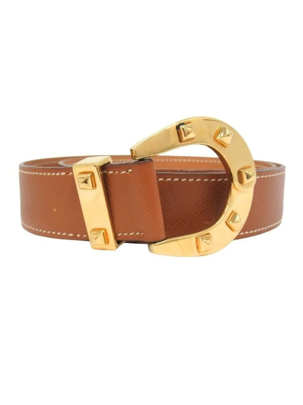 Hermes Horse Buckle Belt Courchevel Leather Vintage 72 Brown